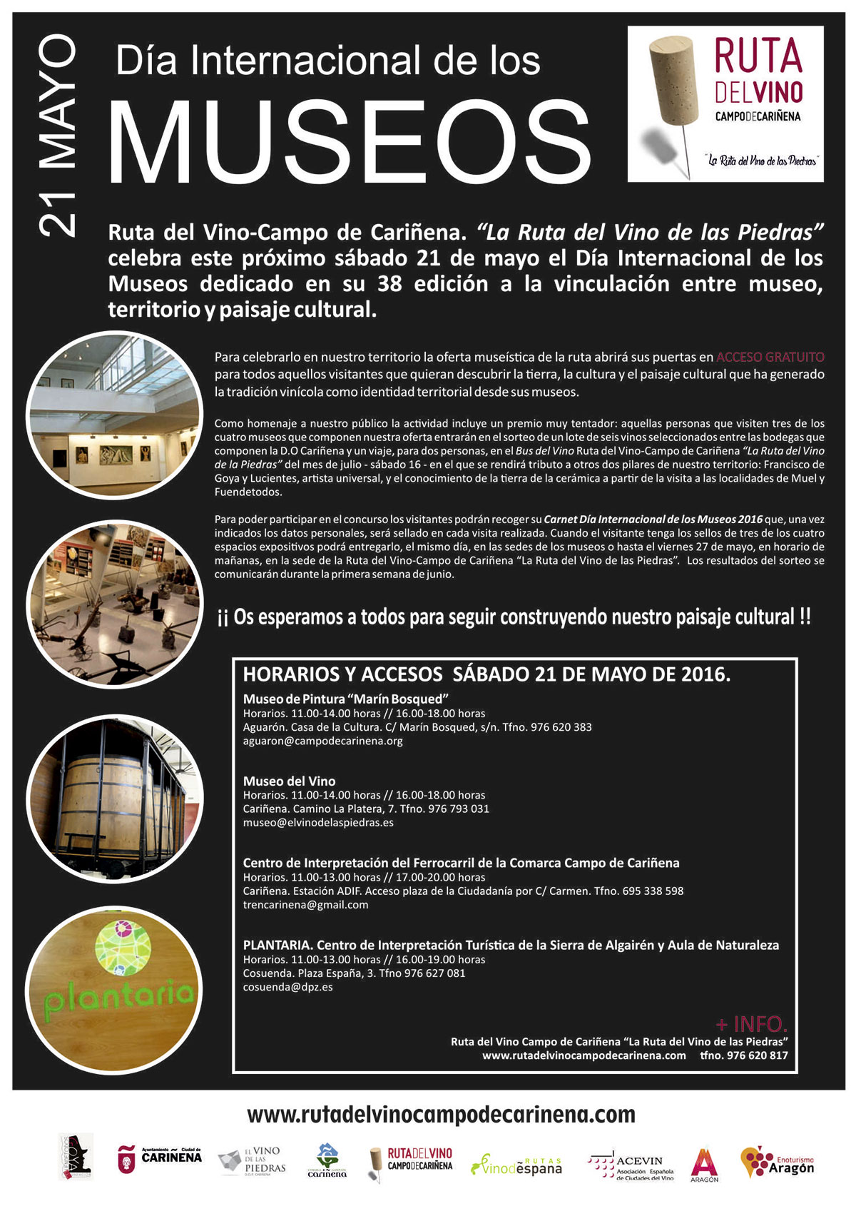 Ruta del Vino-Campo de Cariñena. “La Ruta del Vino de las Piedras” celebra este próximo sábado 21 de mayo el Día Internacional de los Museos dedicado en su 38 edición a la vinculación entre museo, territorio y paisaje cultural.